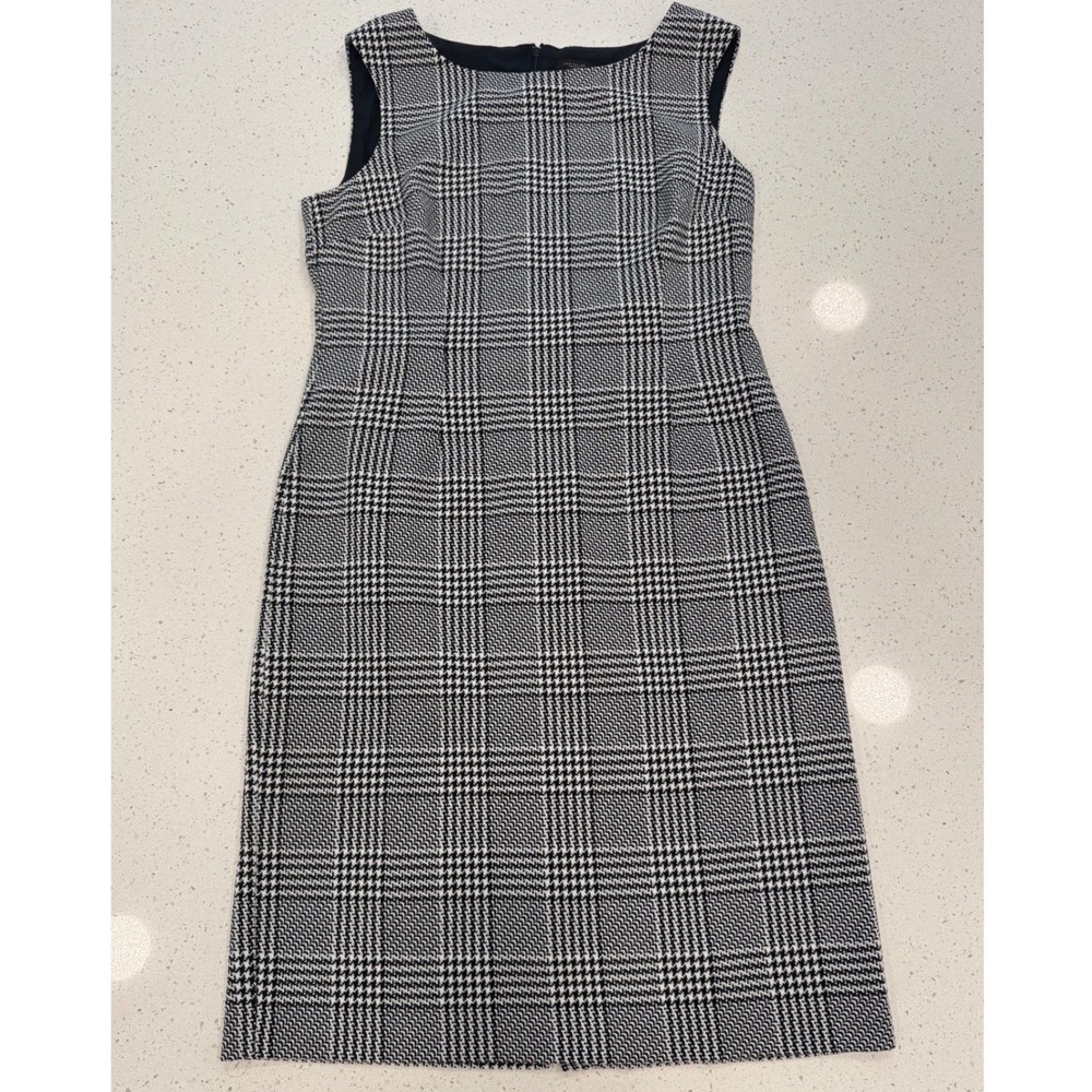 Ann Taylor Sheath Dress Womens 12 Black White Excellent Plaid Office Classic